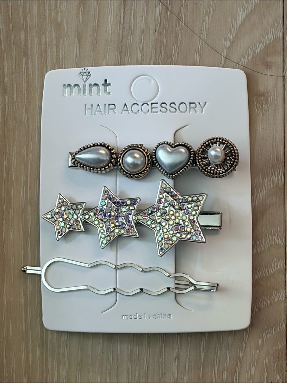 Mint Silver-Tone Star & Pearl Hair Clip Set